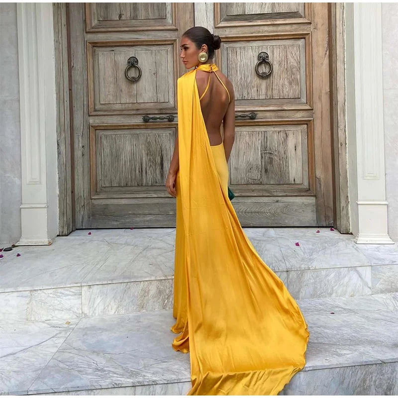 Verde Empress – Long Olive Cape Dress