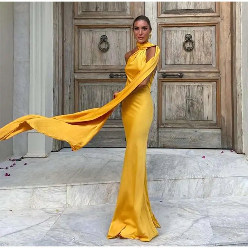 Verde Empress – Long Olive Cape Dress