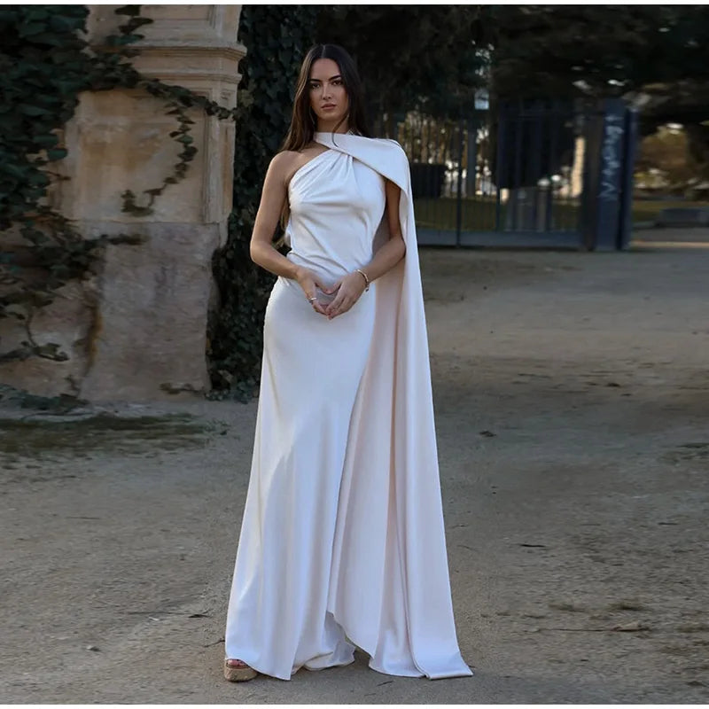 Verde Empress – Long Olive Cape Dress