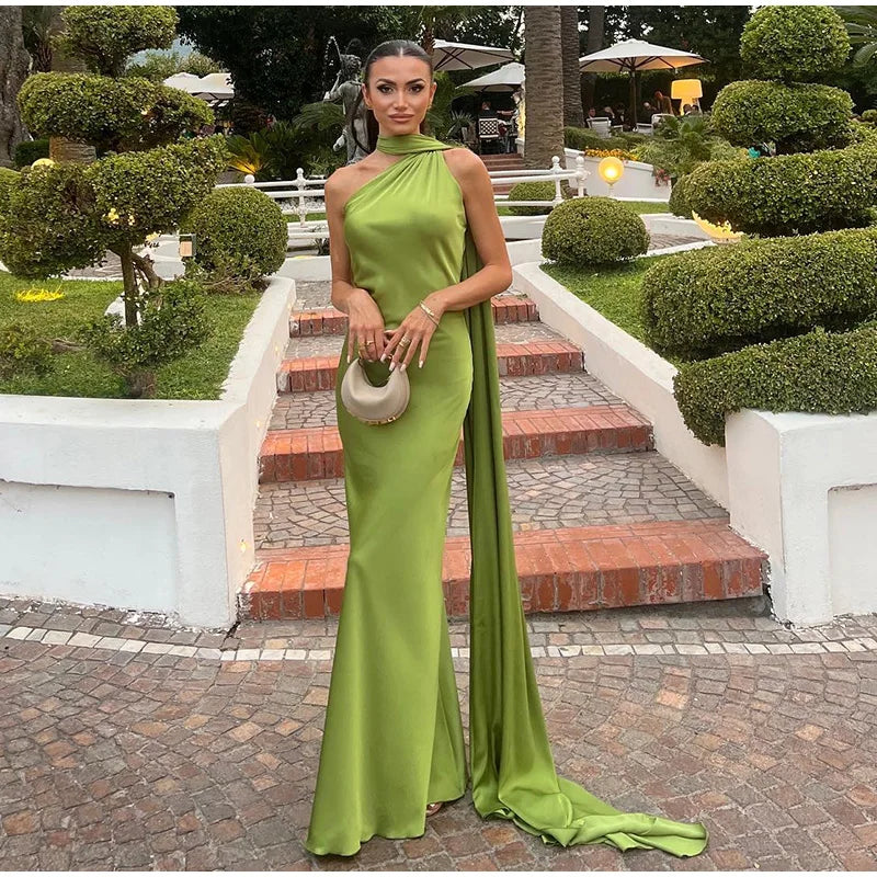 Verde Empress – Long Olive Cape Dress