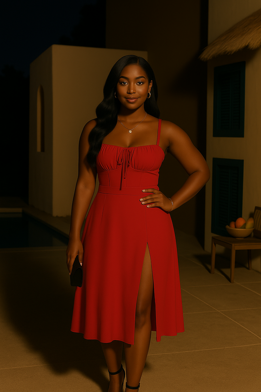 🌟 Corset-Style Ruched Cami Dress with Thigh Slit 🌟