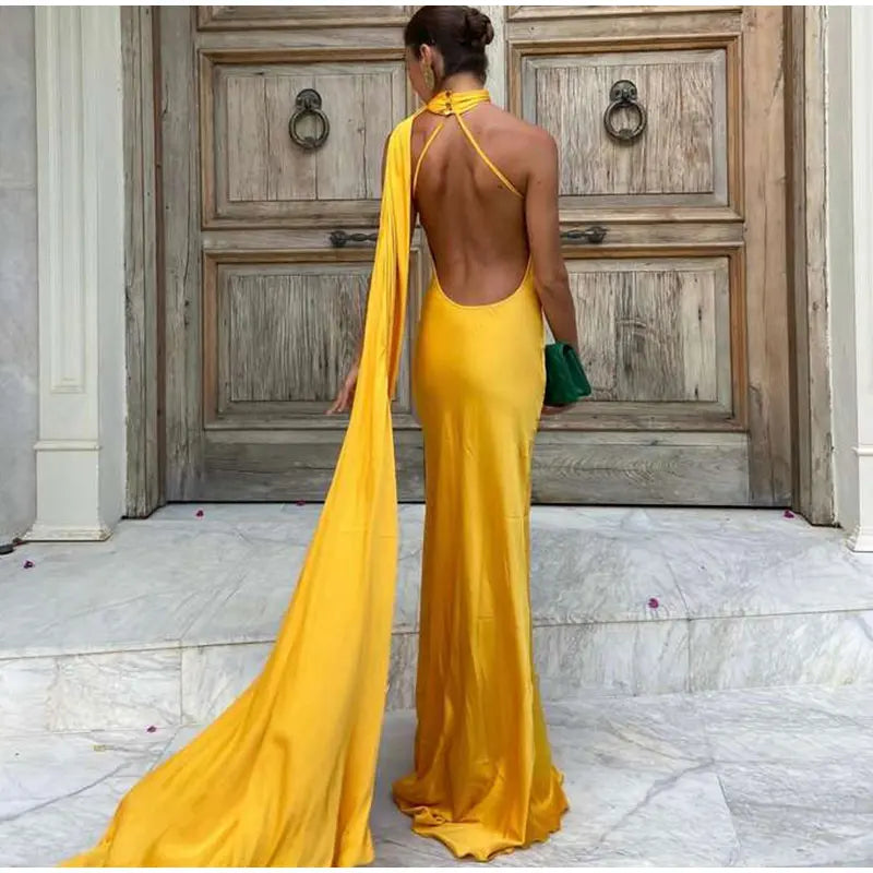 Verde Empress – Long Olive Cape Dress