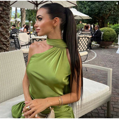 Verde Empress – Long Olive Cape Dress