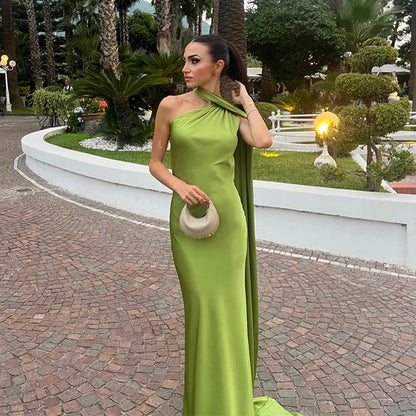 Verde Empress – Long Olive Cape Dress