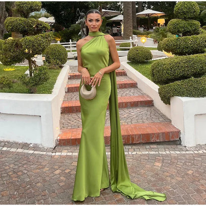 Verde Empress – Long Olive Cape Dress