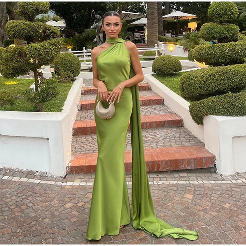 Verde Empress – Long Olive Cape Dress