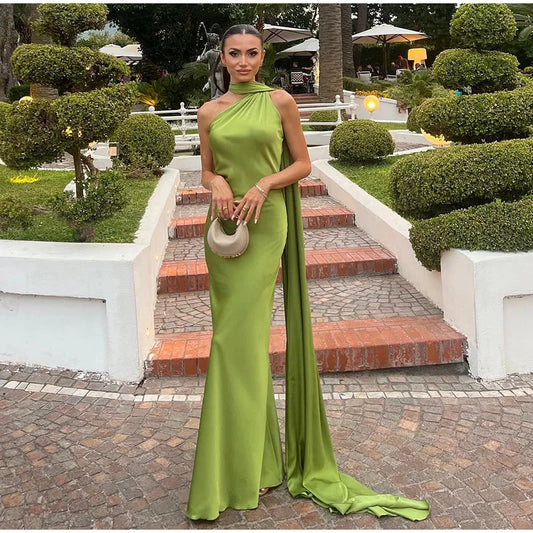 Verde Empress – Long Olive Cape Dress